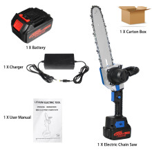 (Blue & 1 Battery) 10 Inch Cordless Electric Chain Saw One-Hand Saw Woodworking Wood Cutter