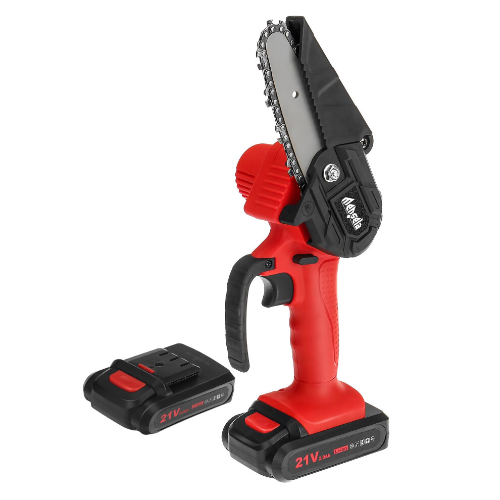 (Two Batteries) 4 Inch Mini Cordless Electric Chain Saw LED One-Hand Saws Woodworking Wood Cutter