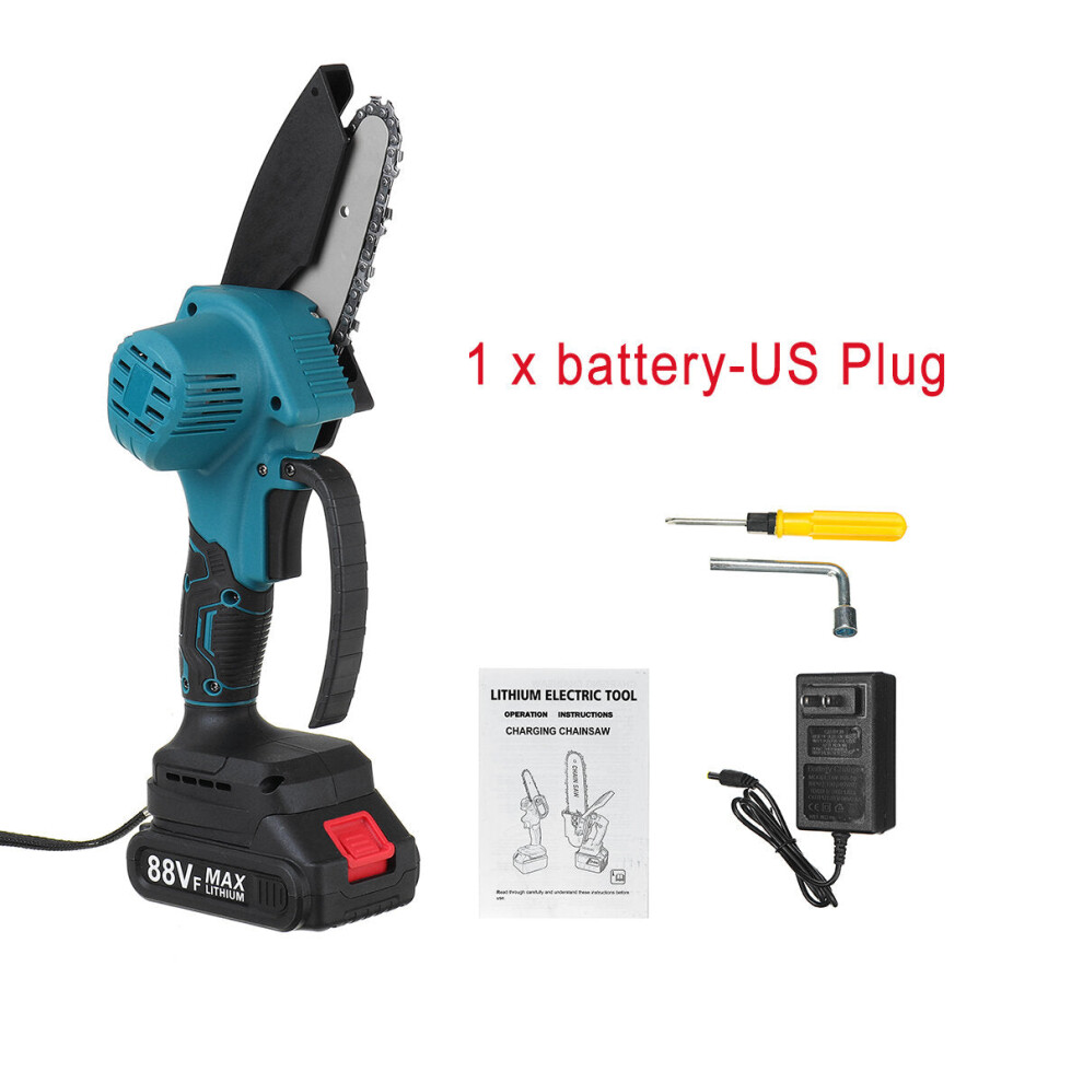 (One Battery, US Plug) 4" 88VF Cordless Electric Chainsaw Rechargeable Woodworking Saw Wood Cutter