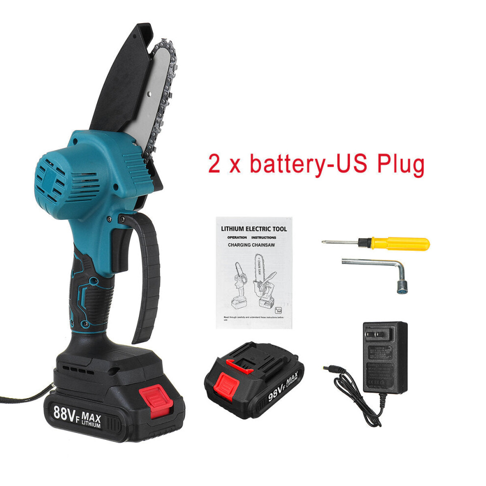 (Two Batteries, Us Plug) 4" 88Vf Cordless Electric Chainsaw Rechargeable Woodworking Saw Wood Cutter 9078193476460