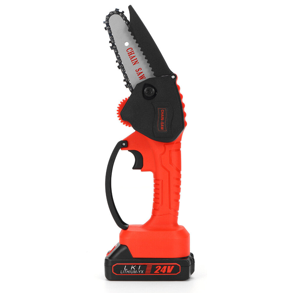 (Red, One Battery) 24V 4 Inch One-Hand Electric Cordless Chain Saw Woodworking Chainsaw 550W 9078193476675