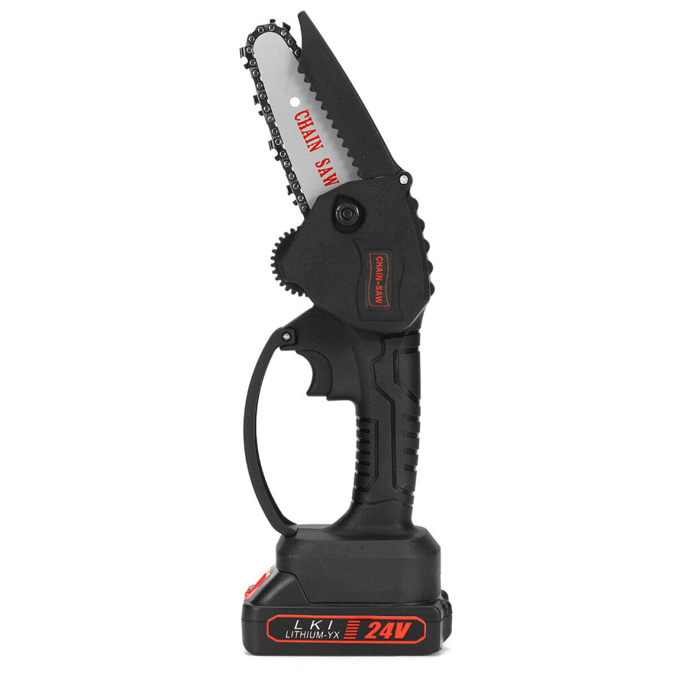 (Black, One Battery) 24V 4 Inch One-Hand Electric Cordless Chain Saw Woodworking Chainsaw 550W 9078193476668