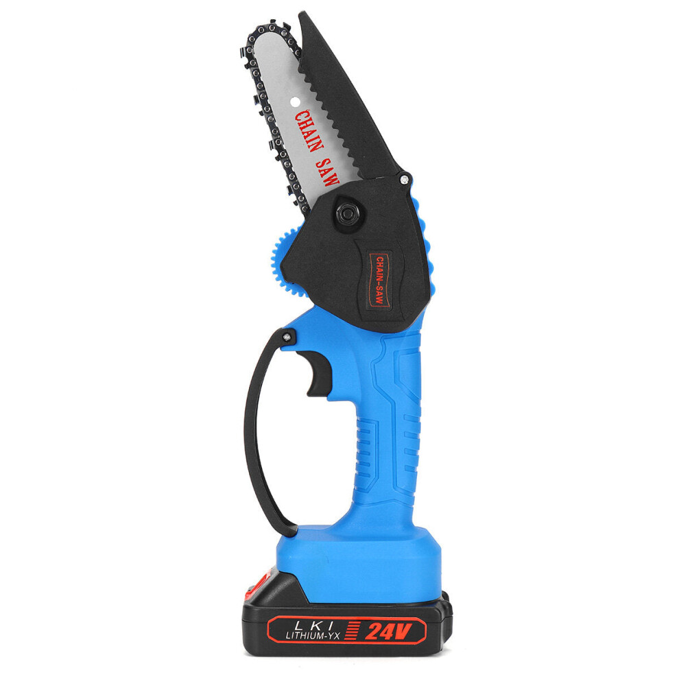 (Blue, Two Batteries) 24V 4 Inch One-Hand Electric Cordless Chain Saw Woodworking Chainsaw 550W 9078193476712