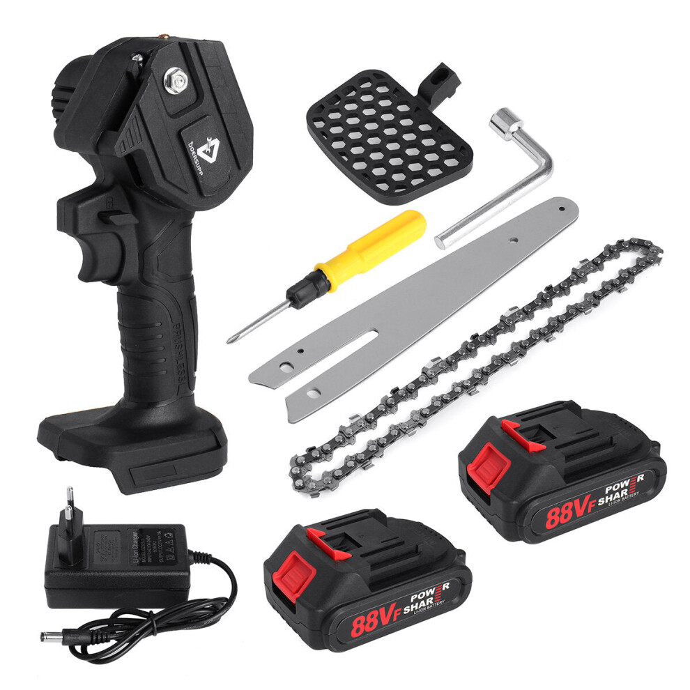 (Two Batteries, Eu Plug) 88Vf 6 Inch Cordless Electric Chain Saw Chainsaw Woodworking Tool For Makita Battery 9078193477207