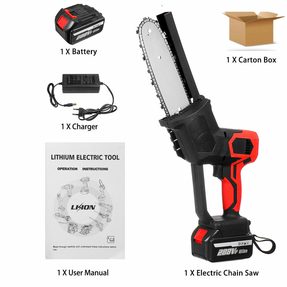 (Black & 1 Battery) 8 Inch Cordless Electric Chain Saw Brushless Motor Power Tools Chainsaw