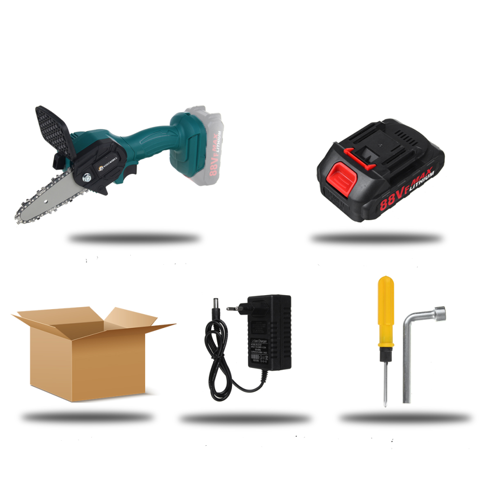 (One Battery) 88Vf Electric Chain Saws Cordless 4 Inch One Hand Saw Woodworking Cutting Power Tools 9078193471236
