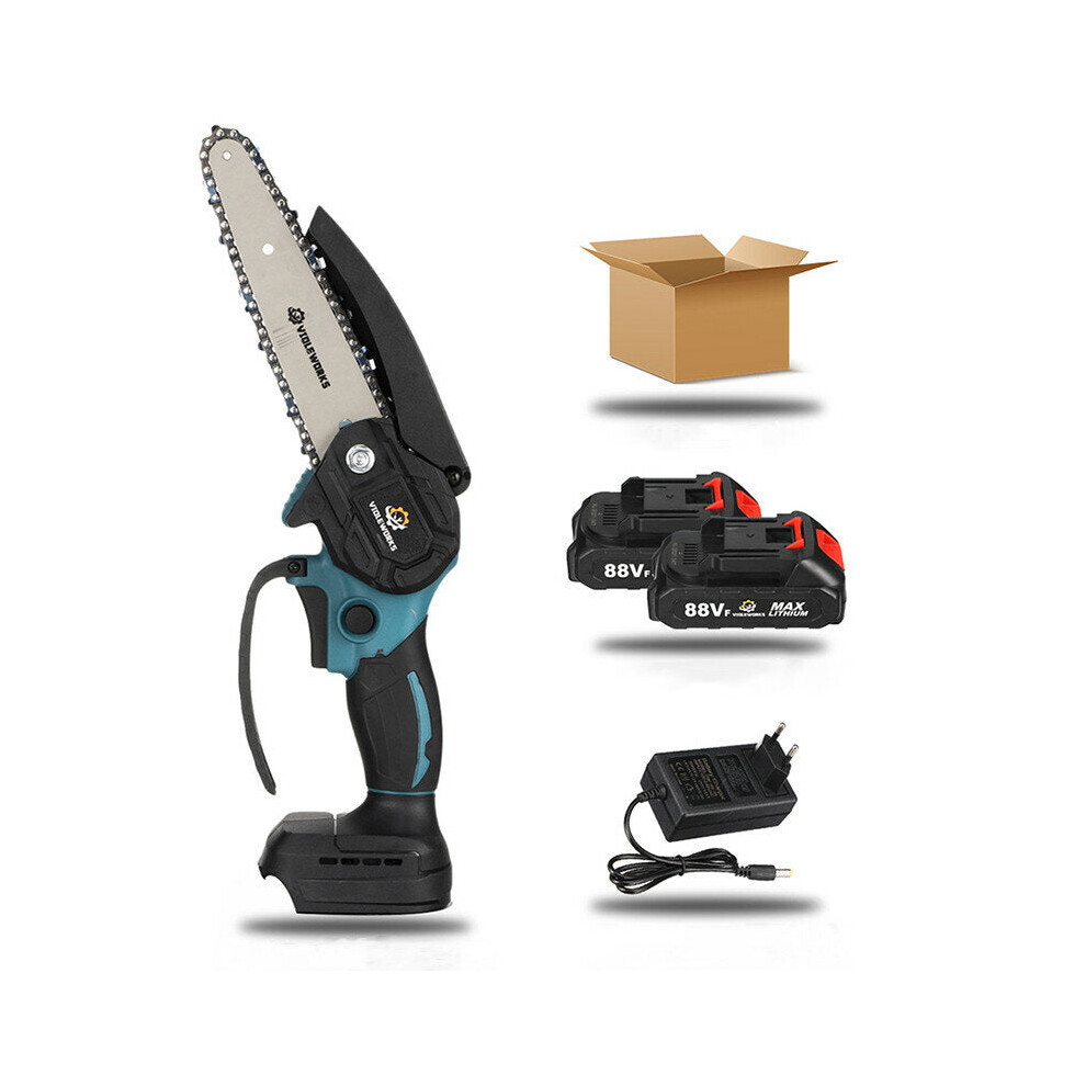 (Two Batteries) 88VF 6 Inch Electric Chain Saw 1500W Cordless One-Hand Saws Woodworking Tool Wood Cutter