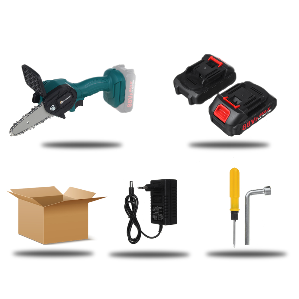 (Two Batteries) 88VF Electric Chain Saws Cordless 4 Inch One Hand Saw Woodworking Cutting Power Tools