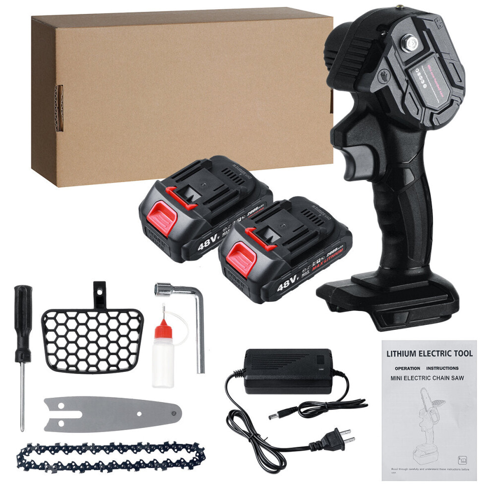 (Black, US Plug) 21V 4" Cordless Electric Chain Saw Rechargeable Woodworking Cutting Saw
