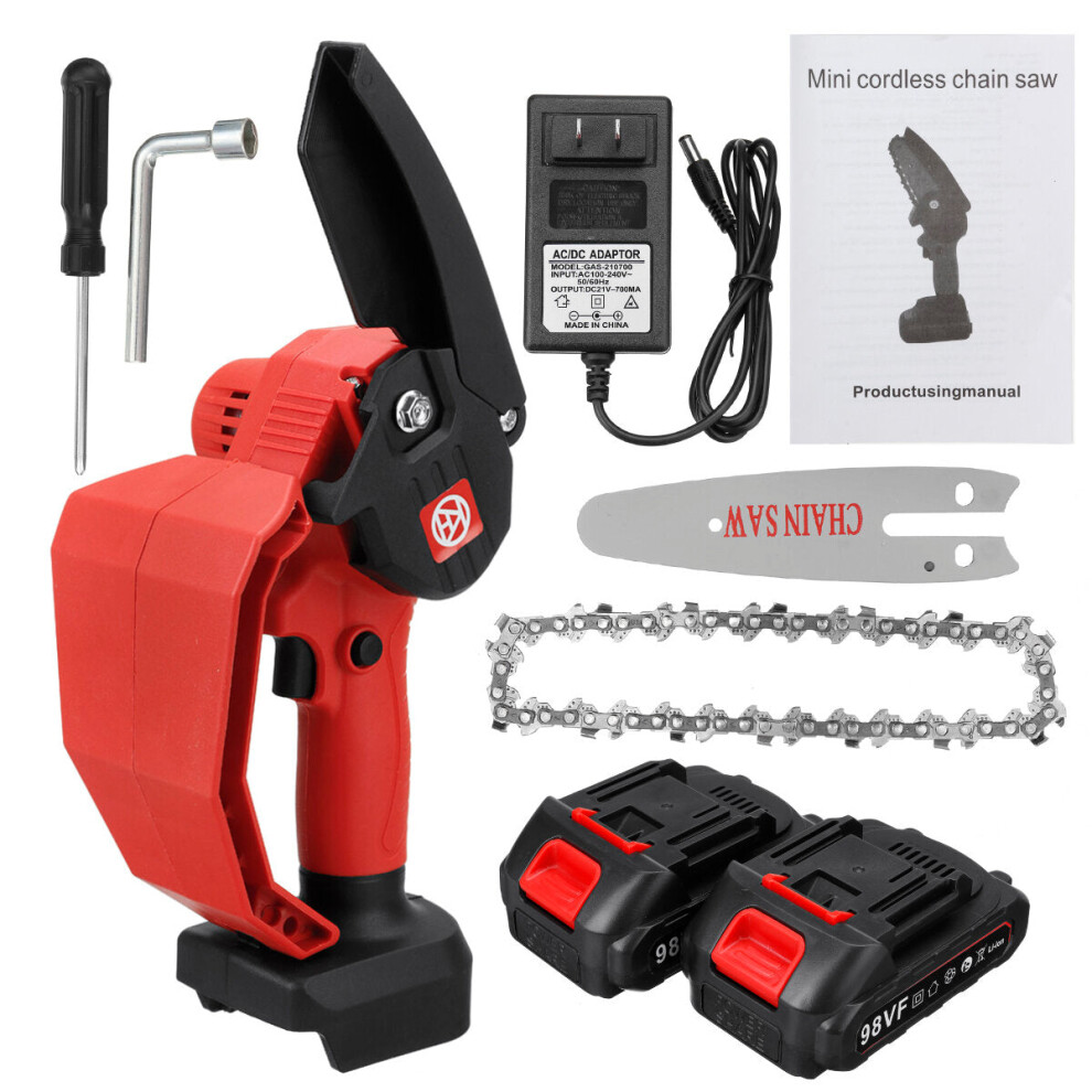 (Two Batteries, US Plug) 98VF Electric One-Hand Saw Chain Saw Woodworking Belt Hand Guard Kit
