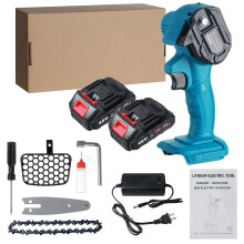 (Blue, US Plug) 21V 4" Cordless Electric Chain Saw Rechargeable Woodworking Cutting Saw
