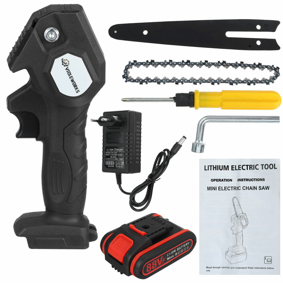 (Black, One Battery) 88Vf 1200W 6 Inch Electric Cordless One-Hand Saw Chain Saw Woodworking Tool Kit 9078193471335