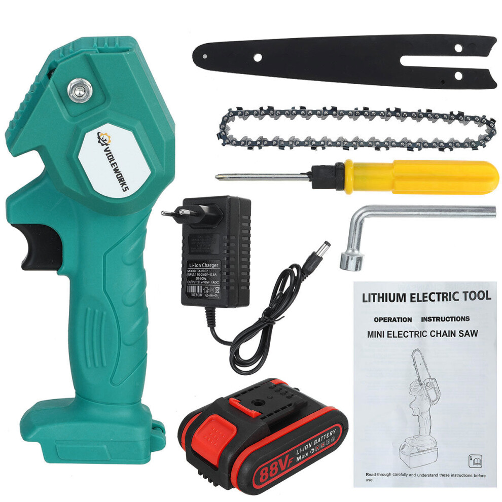 (Blue, One Battery) 88Vf 1200W 6 Inch Electric Cordless One-Hand Saw Chain Saw Woodworking Tool Kit 9078193471342