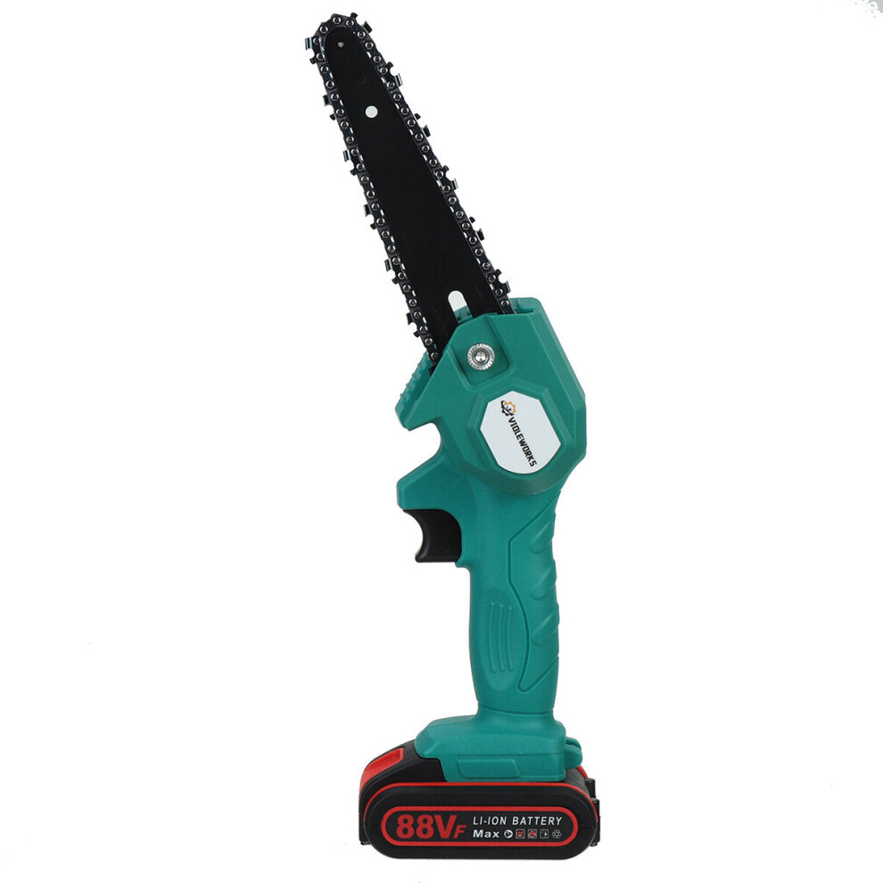 (Blue, Two Batteries) 88Vf 1200W 6 Inch Electric Cordless One-Hand Saw Chain Saw Woodworking Tool Kit 9078193471373