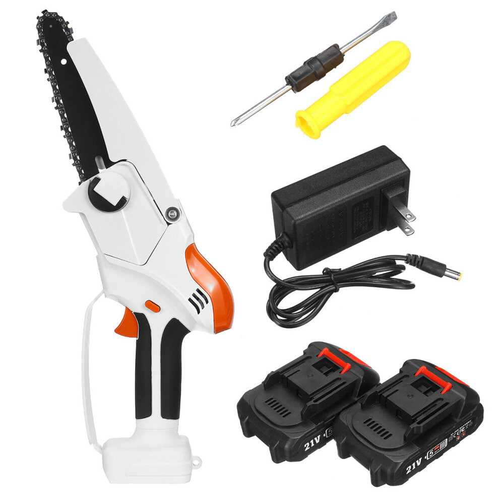 (Two Batteries) 6 Inch Portable Electric Chain Saw Mini Cordless Rechargeable Woodworking Wood Cutting Tool