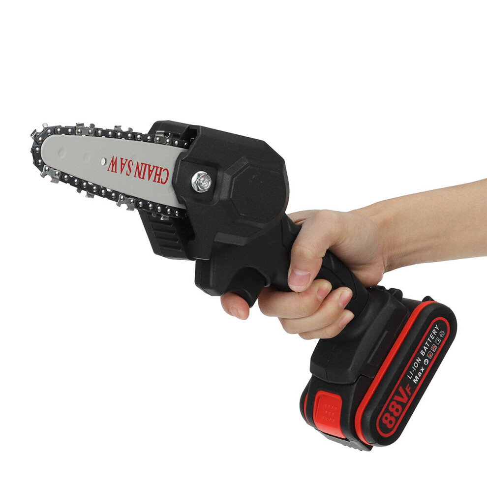 (Black, with 2 Batteries) 4 Inches 88VF Cordless Electric One-Hand Saw Chain Saw Woodworking Cutting Tool
