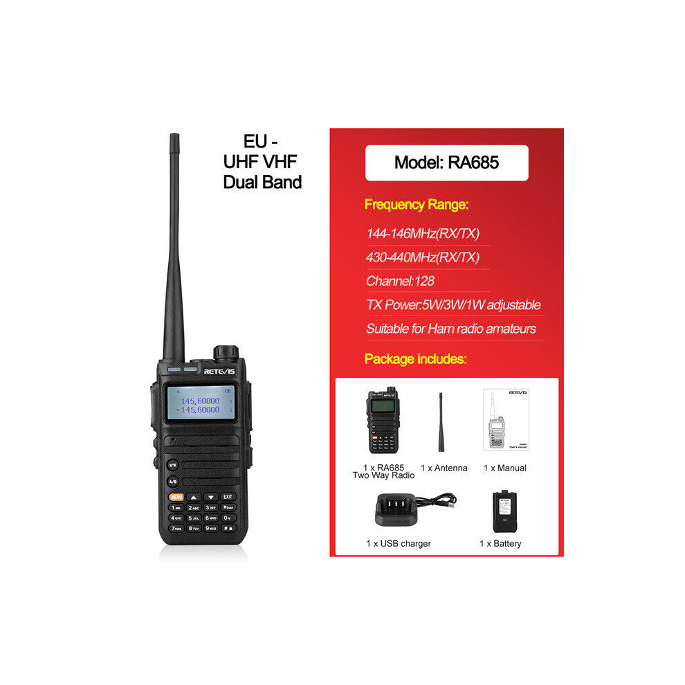 (UV Dual Band) RA685 RA85 5W UHF VHF Dual Band GMRS Ham Walkie Talkie Station USB Charger Long Range Analog  LCD Two Way Radio For Farm