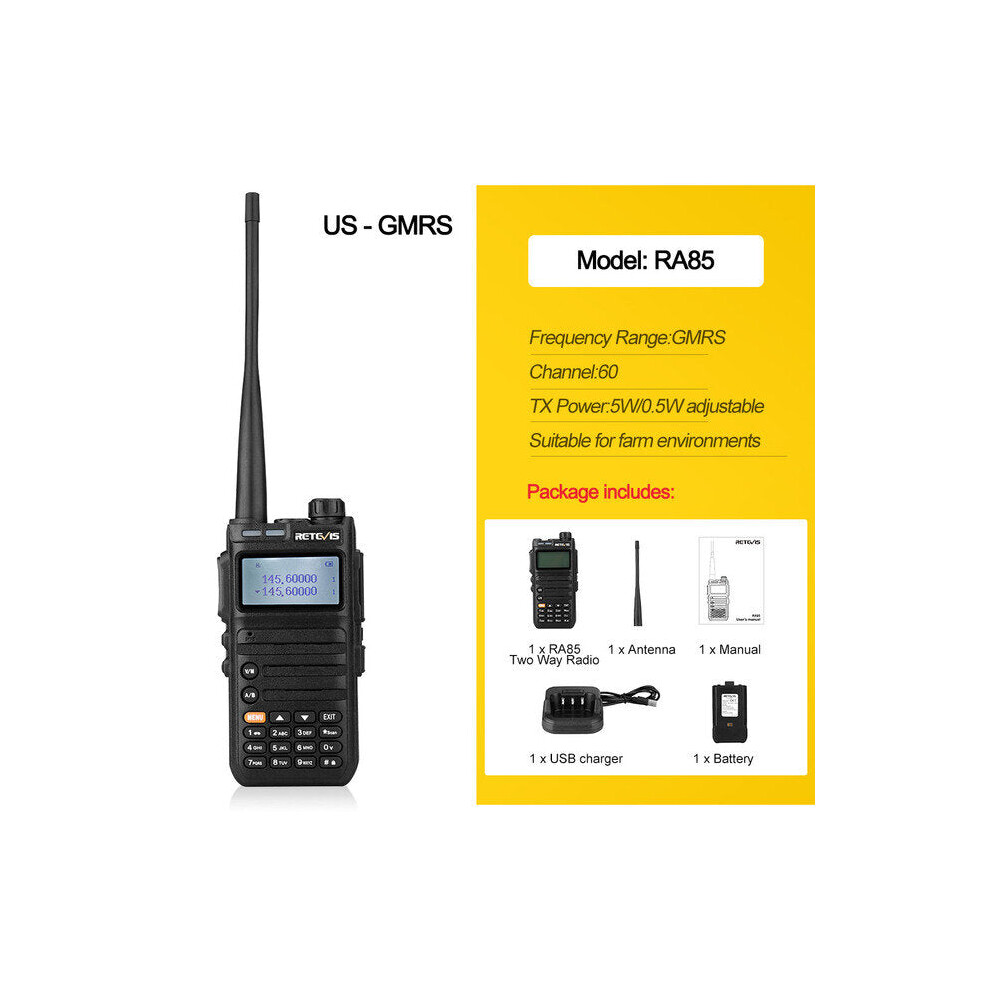 (GMRS) RA685 RA85 5W UHF VHF Dual Band GMRS Ham Walkie Talkie Station USB Charger Long Range Analog  LCD Two Way Radio For Farm