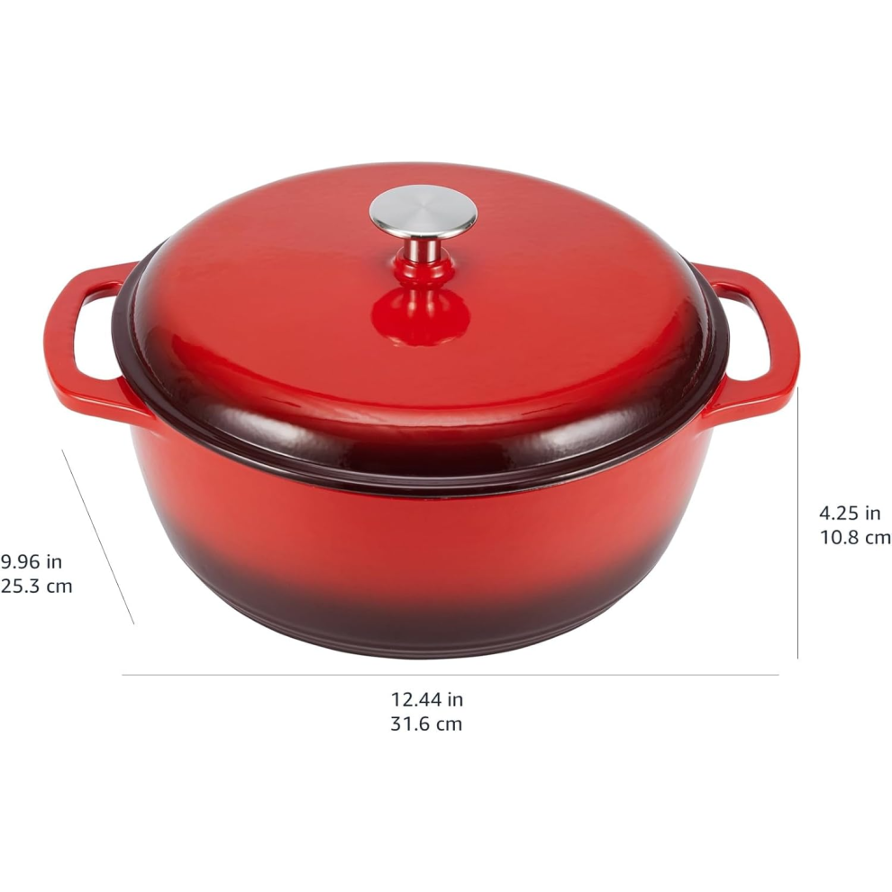 Amazon Basics Enameled Cast Iron Round Dutch Oven with Lid and Dual