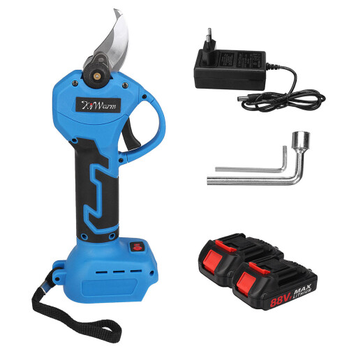 (Two Batteries, EU Plug) 88VF 30mm Cordless Electric Scissors Pruning Shears Tree Branch Pruner Garden Tools