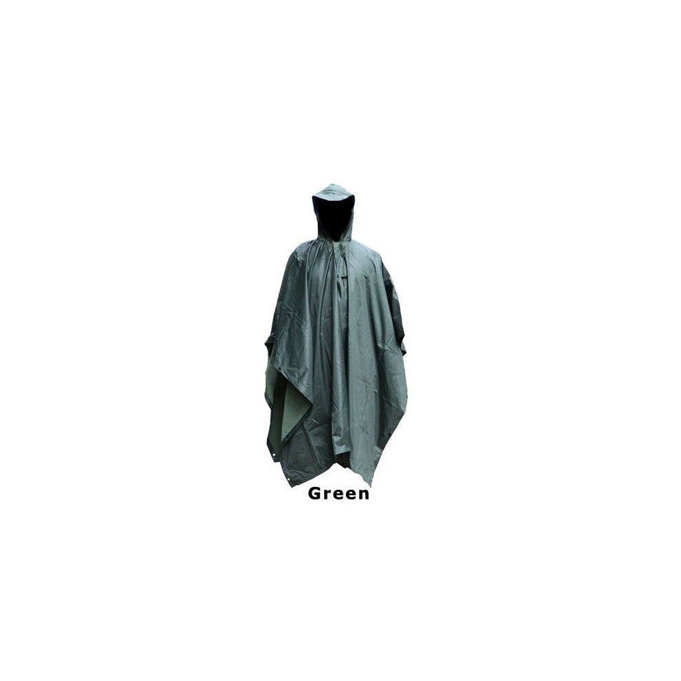 (Green) Rain Poncho Waterproof Camouflage Rain Coat Outdoor Camo Sun Shelter Ground Sheet Tarp For Hammock Camping Tent Awning Canopy