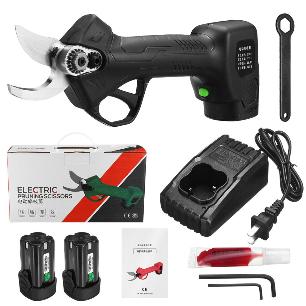 (Two Batteries) Cordless Electric Pruning Shears with Rechargeable Lithium Battery Powered Tree Branch Pruner 35mm (Max) Cutting Garden Tool