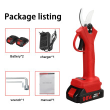 (Red, with 2 Batteries) 21V 30mm Cordless Electric Scissors 3 Gears Pruning Shears Tree Branch Pruner Garden Tools