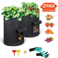 (2 Pack) Non-woven Fabric Garden Potato Growing Bag Sturdy Reusable Growing Bag Plant Pot