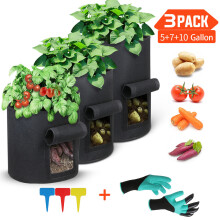(3 Pack) Non-woven Fabric Garden Potato Growing Bag Sturdy Reusable Growing Bag Plant Pot
