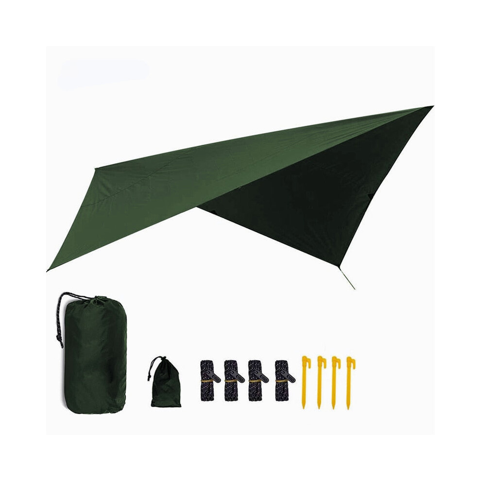 (Army Green) Ultralight Outdoor Portable Hammock Awning Hanging Tent Wear-resisting Large Multi-functional Mat Folding UV Proof Waterproof