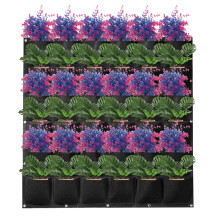 (Black) Multi Pocket Wall Hanging Plating Bag Vertical Flower Grow Pouch Planter Garde