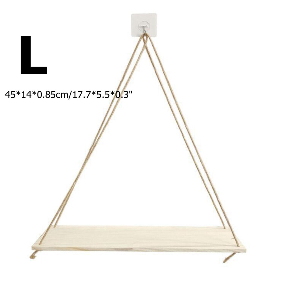 (L) Wooden Hanging Shelf Swing Floating Shelves Rope Wall Display Rack Decorate 3592643602132