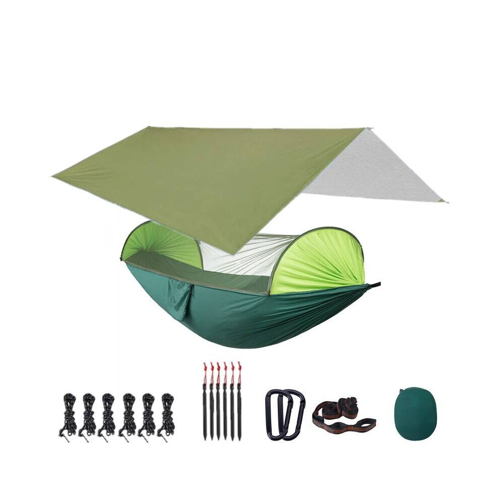 (Green and Green) Camping Hammock with Mosquito Net and 118x118in Rain Fly Tarp,10-ring Tree Strap Hammocks Swing for Backpacking, Survival,Travel-image-OPC-PGKBKVV-NEW