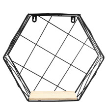 (Black) Nordic Wooden Wall Mounted Shelf Grid Iron Hanging Storage Shelf Floating Rack Plant Holder Bookshelf Home Office Decor