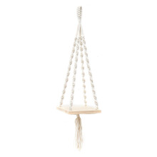 (A) 2 Tiers Wooden Wall Hanging Shelf Bohemian Handmade Macrame Wall Rope Rustic Shelves Floating Plant Rack Home Office Decorations