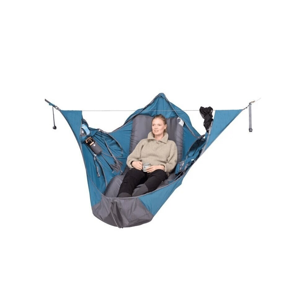(Blue) Portable Hammock Family Outdoor Camping Tent Big Camping Triangle Hammock Multifunction Breathable Tree House Camping Bracket