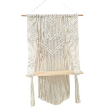 (01) 2 Layers Wooden Wall Hanging Tassel Floating Shelf Bohemian Handmade Macrame Hanging Planter Basket Plant Hanger Pot Home Decor