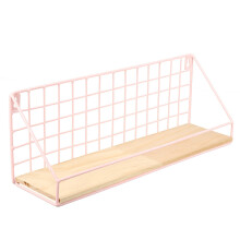 (Pink) Iron Wall Hanging Basket Punch-Free Storage Shelf Floating Shelves Mounted Rack Decoration Stand Holder