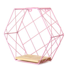 (Pink) DIY Wall-mounted Display Shelf Rack Floating Storage Iron Wood Organizer