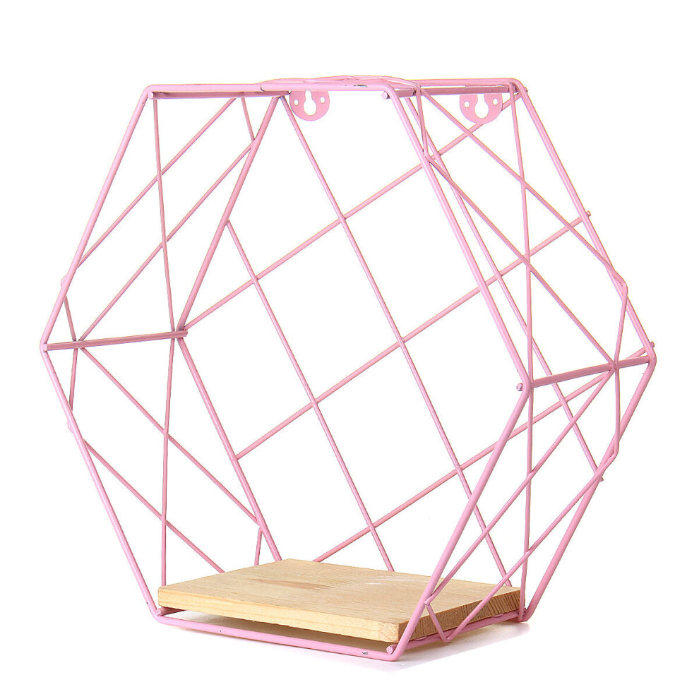 (Pink) Diy Wall-Mounted Display Shelf Rack Floating Storage Iron Wood Organizer 8727971759479
