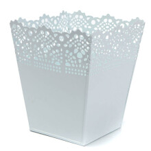(White, M) Rural Style Hollow Square Iron Sheet Flower Pot Home Garden Decoration Flower Pot