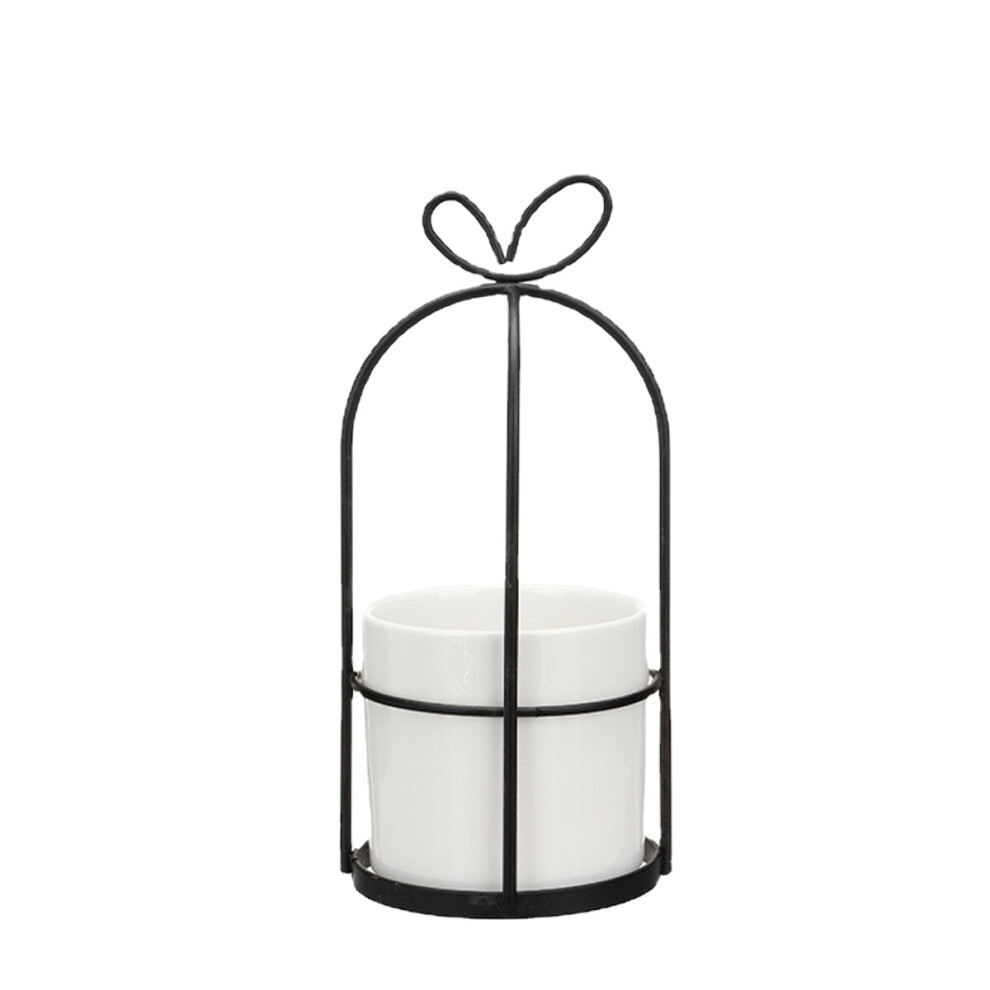 (Black, B) Flower Shelf Rack Versatile Ceramic Vase Stand Metal Planter Iron Shelf for Cactus