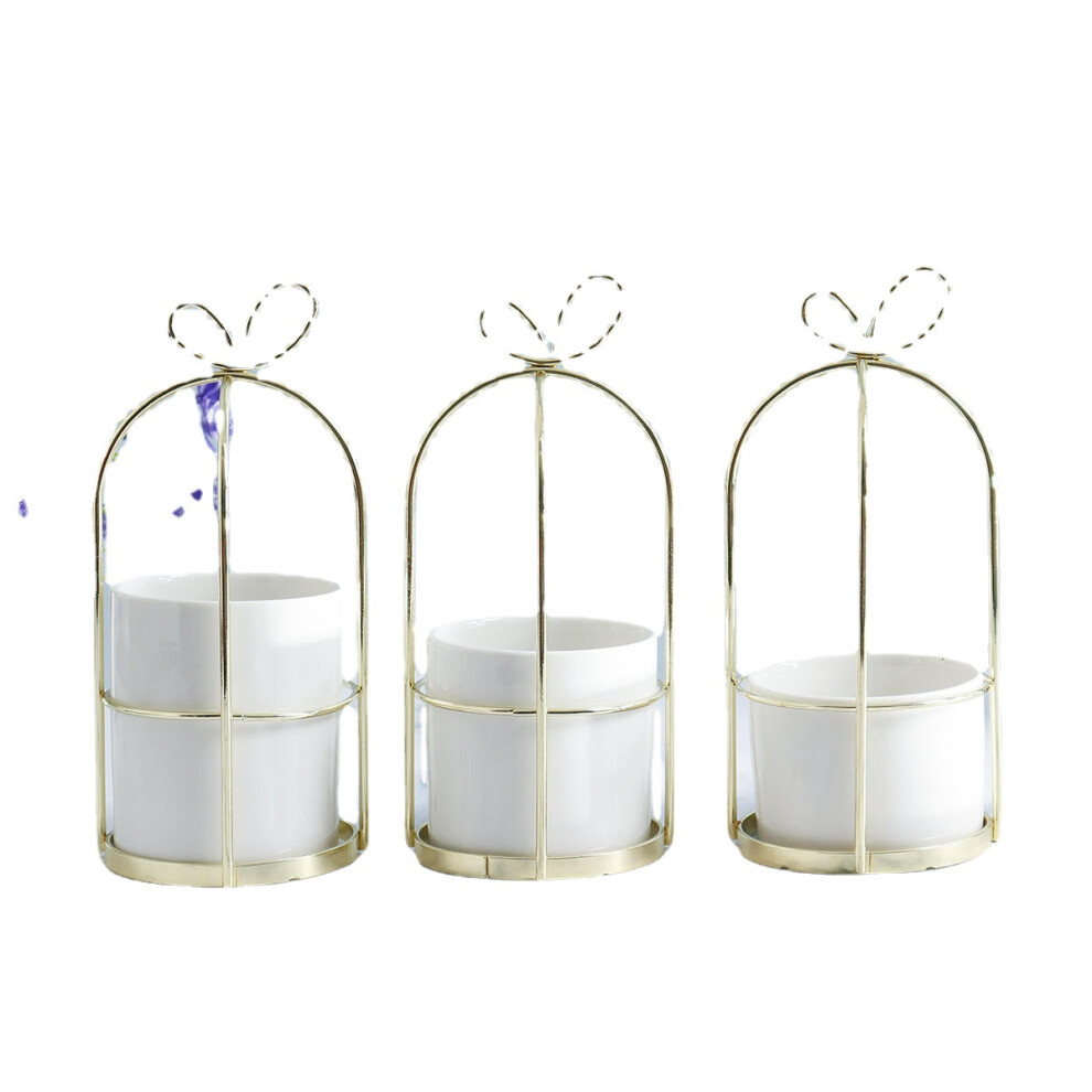 (Golden, C) Flower Shelf Rack Versatile Ceramic Vase Stand Metal Planter Iron Shelf for Cactus