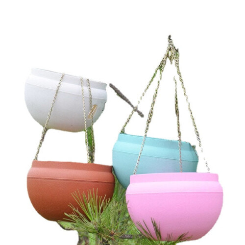 (White) Plastic Hanging Planter Pot Home Yard Hanging Flowers Baskets With Chain 1