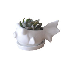 (D) Rabbit Ceramic Flower Pot Planter Outdoor Indoor Decoration with Round Tray