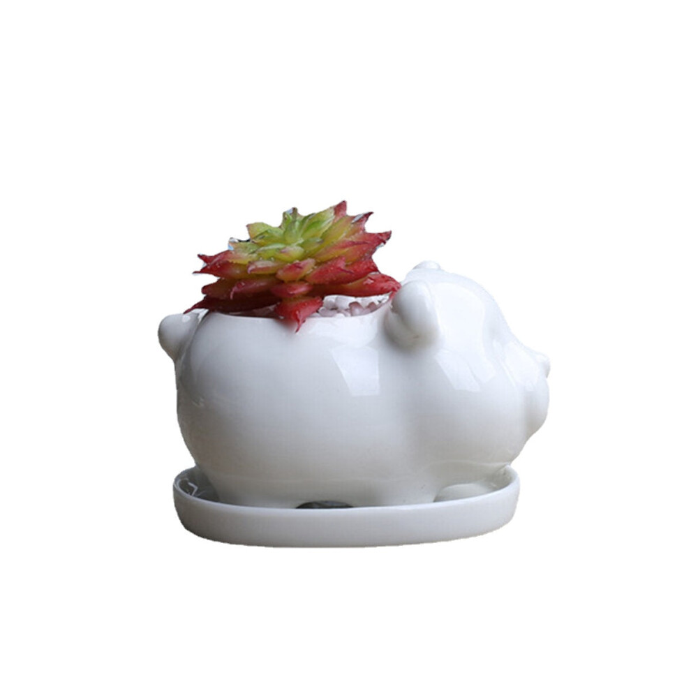 (A) Rabbit Ceramic Flower Pot Planter Outdoor Indoor Decoration with Round Tray