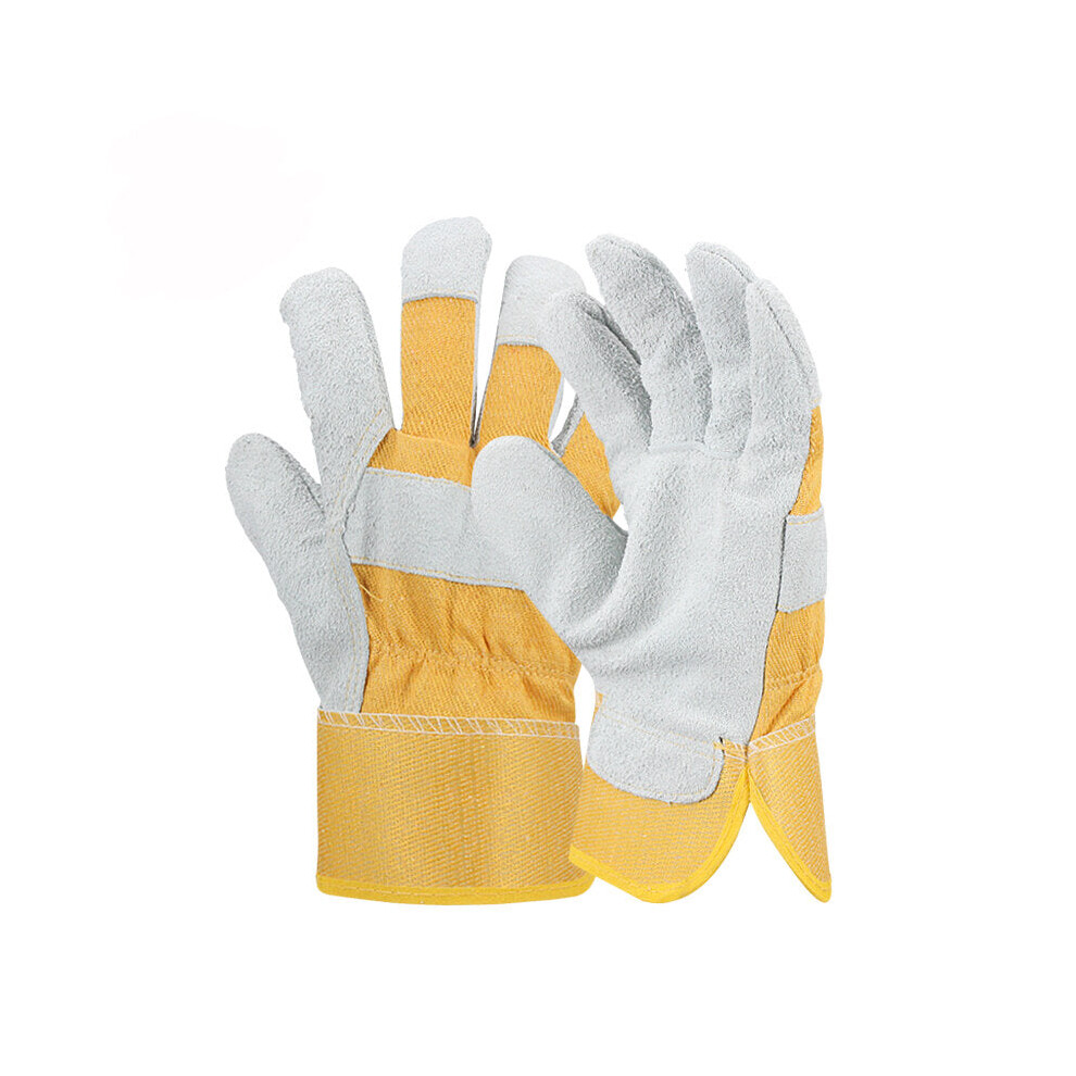(Yellow) Gardening Protective Work Gloves Cow Split Leather Transport Driving Carrying Factory Working Glove