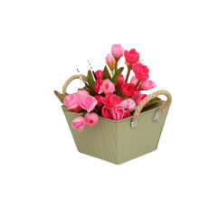 (S) New Flower Pots Pastoral Style Colored Iron Leather Flower Pots Creative Rectangular Buckets
