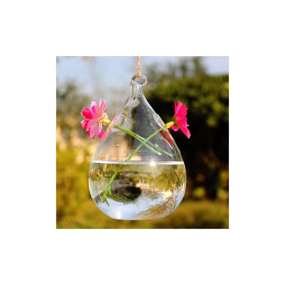 Haning Water Drop Shaped Glass Vase Double Holes Bottle Home Garden Wedding Party Decoration