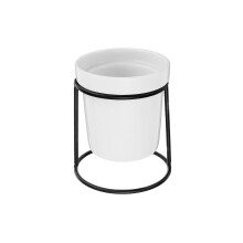 (Black) Home Gardening Ceramic Flower Pot Metal Rack Garden Plant Succulent Holder Vase Decorations
